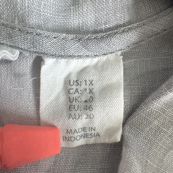 C&C California Beachy Grey Camo 100% Linen Hooded Tunic Plus Sz. 1X Button Back - Picture 5 of 10